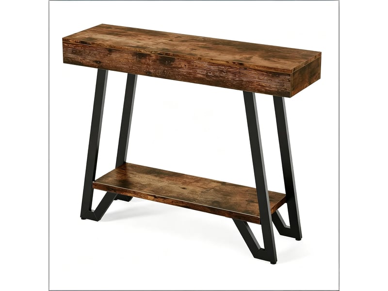 Console à 2 niveaux avec rangement pour entrée et salon en mdf et métal noir et marron rustique  - Conforama A