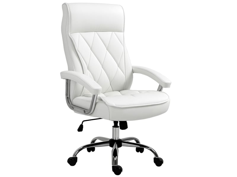  Chaise de bureau ergonomique, réglable en hauteur, pivotante et à bascule, motif losanges, similicuir, chaise de direction rembourrée, blanche  - Conforama A