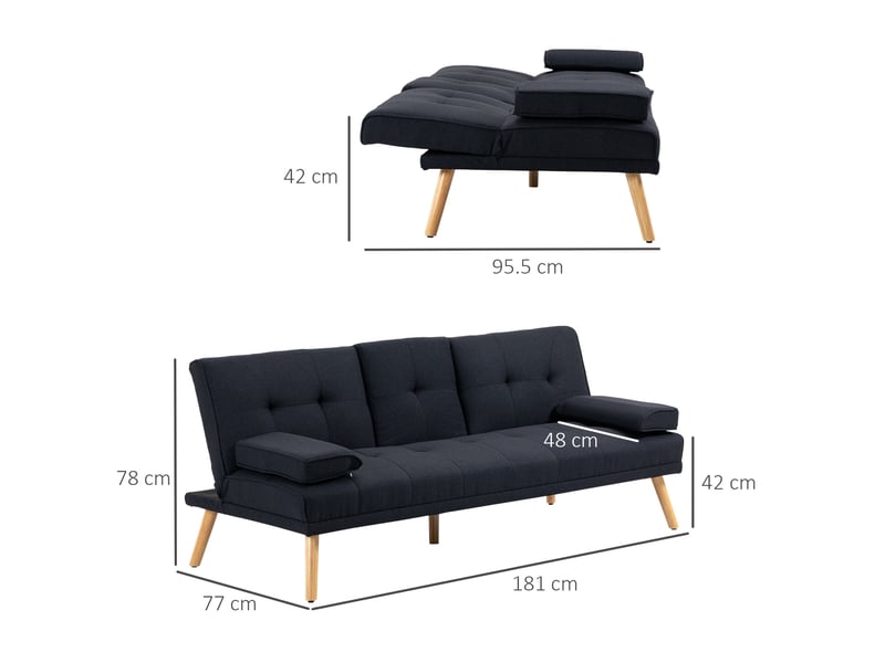  Canapé convertible ulevr 3 places 181 cm, dossier réglable 3 positions, table rabattable et porte-gobelets, polyester gris  - Conforama C