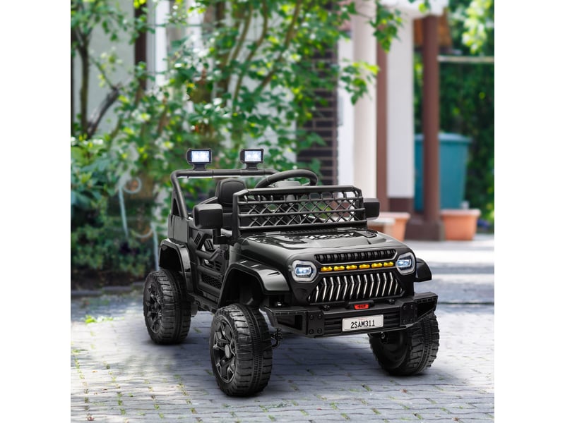  Voiture électrique pour enfants avec batterie 12v, télécommande, vitesse réglable, port usb, phares, klaxon, noire  - Conforama D