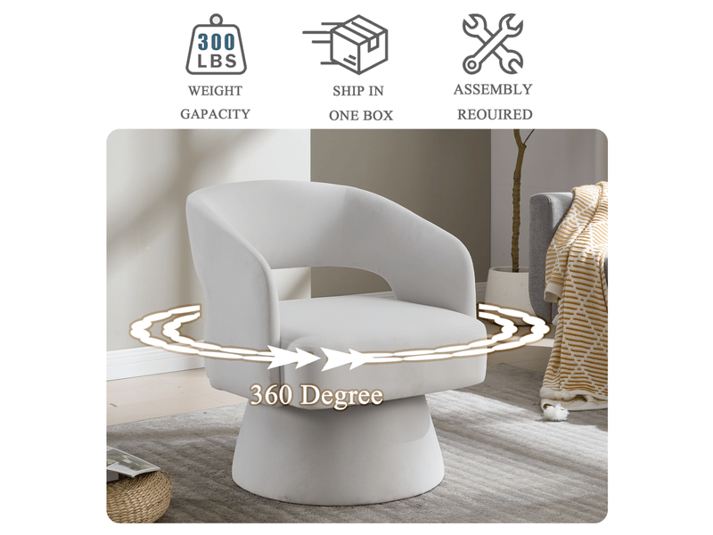  Fauteuil pivotant lexicon 360° - 68x66x75cm - design tonneau dos ouvert, assise moelleuse et base métal - beige crème  - Conforama D