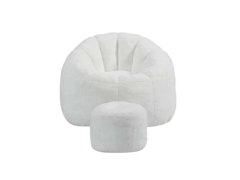  Fauteuil poire modenvie avec repose-pieds, design floral, rembourrage en particules de mousse 30d, blanc cassé, 105 x 105 x 70 cm  - Conforama A