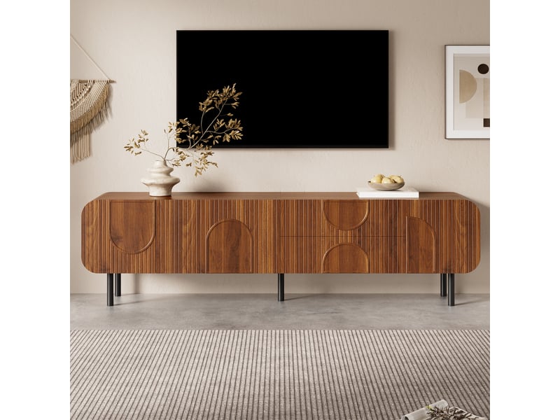 Meuble tv 180 x 40 x 47,5 cm – design géométrique mid-century – 3 portes & 2 tiroirs –convient pour le salo - noyer - Conforama B
