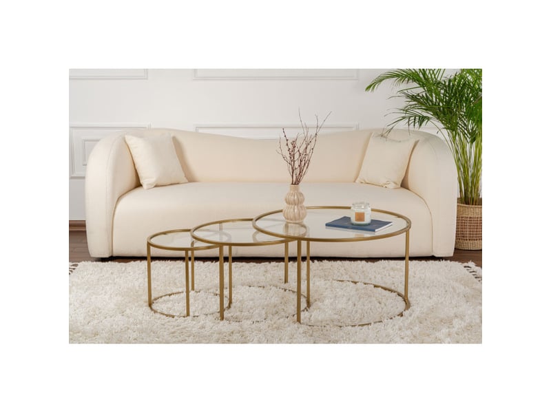  Tables basses gigognes en verre trempé et métal doré et transparent ø80, ø60 et ø42 cm lot de 3  - Conforama C