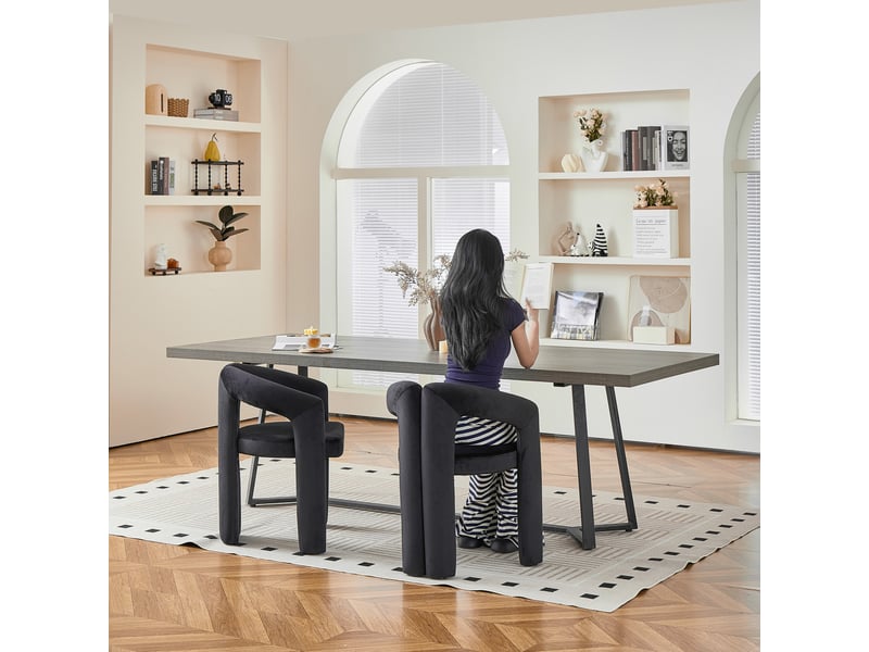  Lot de 2 chaises de salle à manger en velours noir avec accoudoirs, design moderne et confort rembourré  - Conforama E