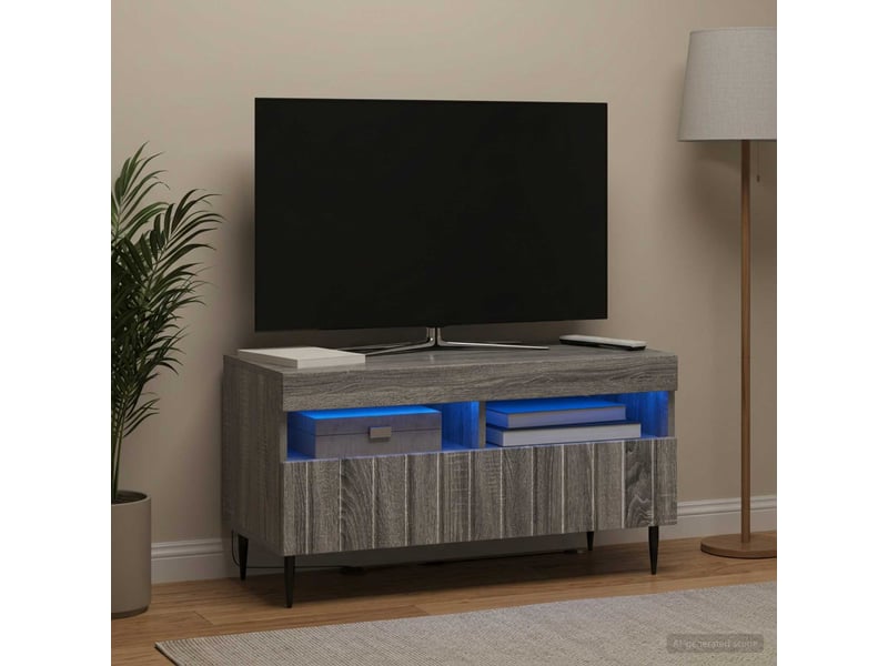  Meuble tv - banc tv - meuble de rangement led sonoma gris bois d'ingénierie  - Conforama D
