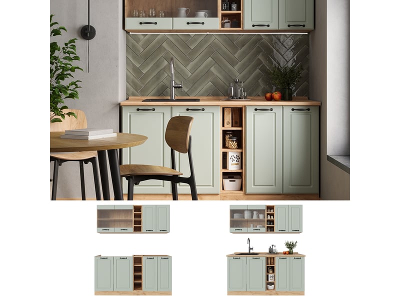 Vicco cuisine, mint campagnechêne doré, 160cm sans plan de travail - Conforama D