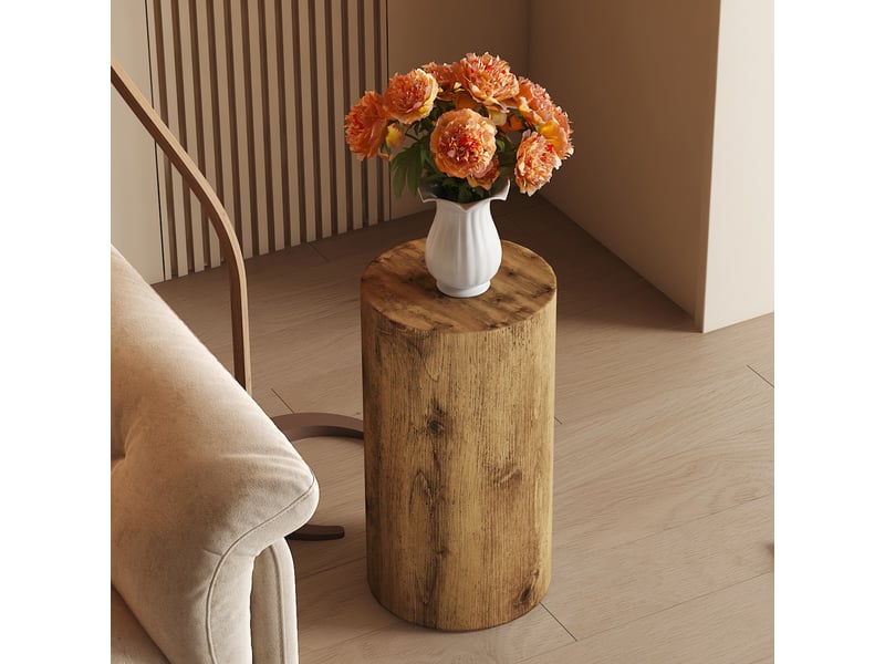  Table basse ronde en mdf avec plateau effet bois, design minimaliste et surface large, pour salon, 30 × 55 cm  - Conforama B