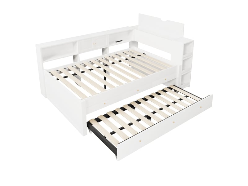  Lit gigogne en bois avec rangement, 3 tiroirs et prise usb, blanc – 140 x 200 cm IKSETERA TRADING LTD - Conforama A
