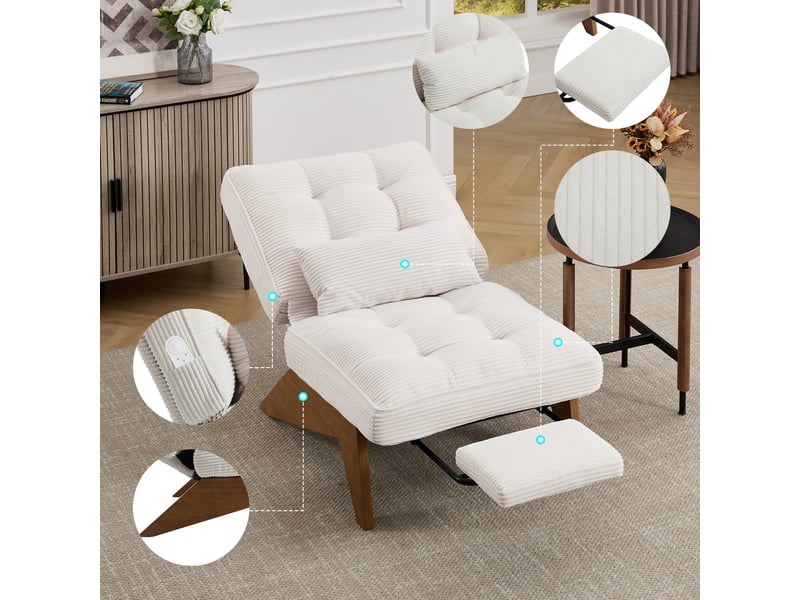  Fauteuil de relaxation réglable avec repose-pieds en velours côtelé beige Fay Lum - Conforama D