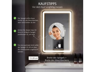 Miroir de salle de bain led 60x80 cm argenté avec éclairage dimmable, fonction anti-buée et interrupteur tactile pour salle d'eau