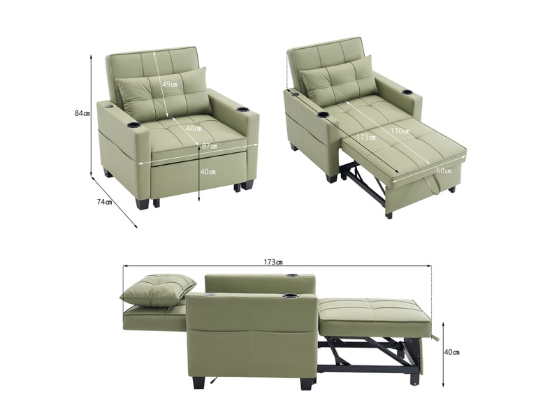  Fauteuil convertible 3-en-1 avec poche  - dossier inclinable, couchage escamotable, bois et métal - avocat  - Conforama D