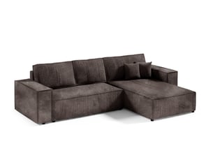 Canapé d'angle réversible convertible ULTRA 4 places Velours côtelé marron avec coffre de rangement
