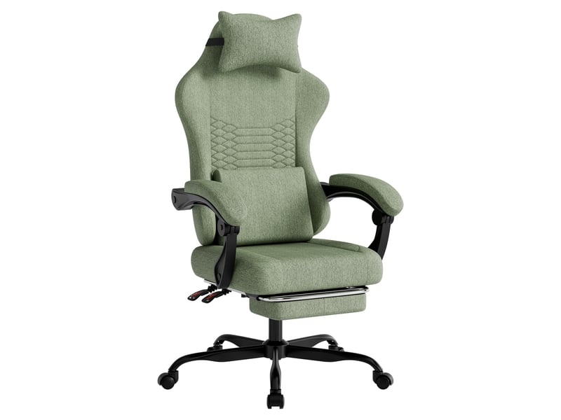  Chaise de bureau 64 x 50 x 114–124cm - chaise de gaming ergonomique avec repose-pieds rétractable - tissu lin - vert  - Conforama E