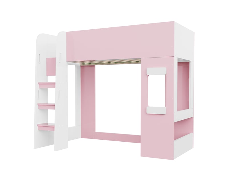 Lit mezzanine enfant 90x200 cm avec bureau et led, rose et blanc, sans matelas - Conforama R