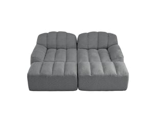 Canapé panoramique coquille 2 places, 2 poufs gris – 210 x 165 x 79 cm