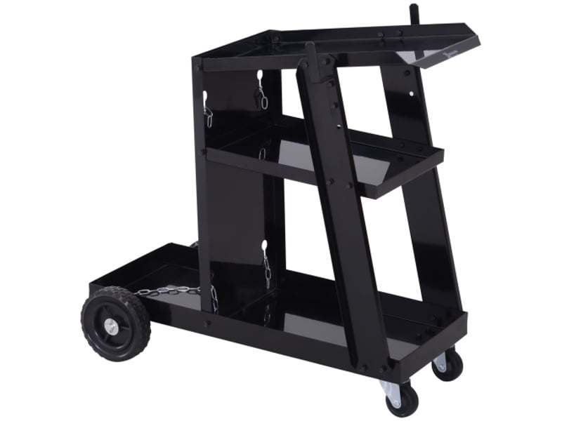 Chariot de soudage noir avec 3 étagères et chaîne de sécurité, support pour bouteille de gaz 71x39x70 cm, mobile pour atelier - Conforama A