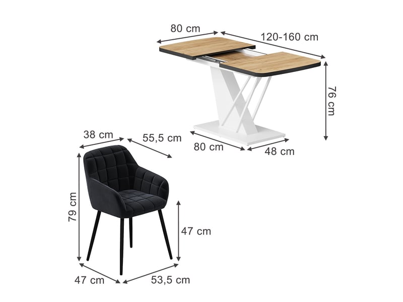 Vicco ensemble de table à manger, chêne de force doréblanc, 120x80cm avec 4 chaises de salle à manger - Conforama B