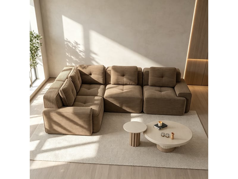  Canapé modulable personnalisable en tissu côtelé, sans montage et adaptée au bureau, 69 × 295 × 206 cm, marron  - Conforama D