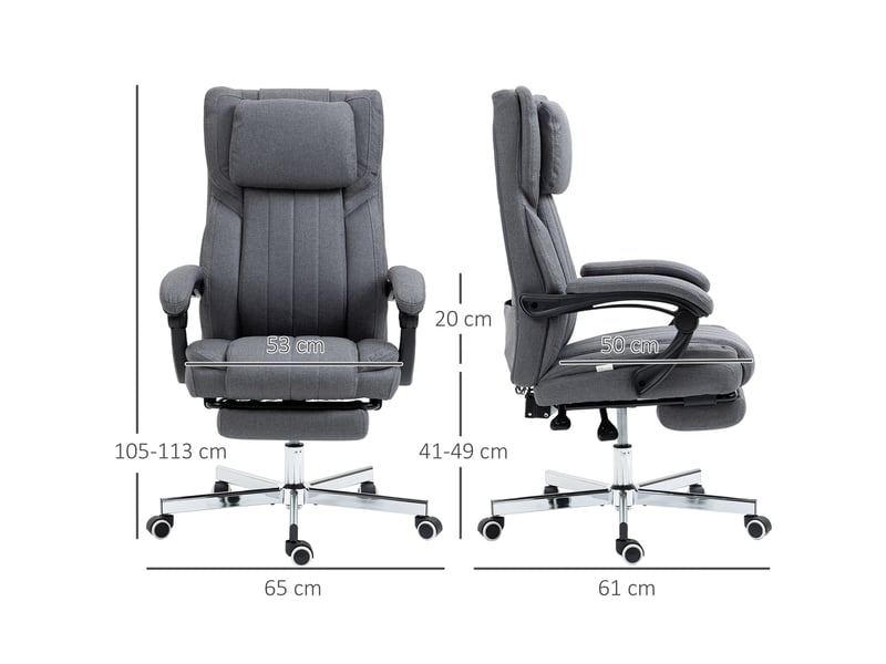 Fauteuil de bureau massant gris, 5 modes, dossier inclinable à 135°, siège réglable avec repose-pieds pour bureau à domicile - Conforama C