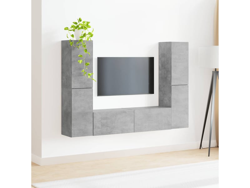  Ensemble meuble tv - banc tv - meuble de rangement 6 pcs gris béton bois d'ingénierie  - Conforama D