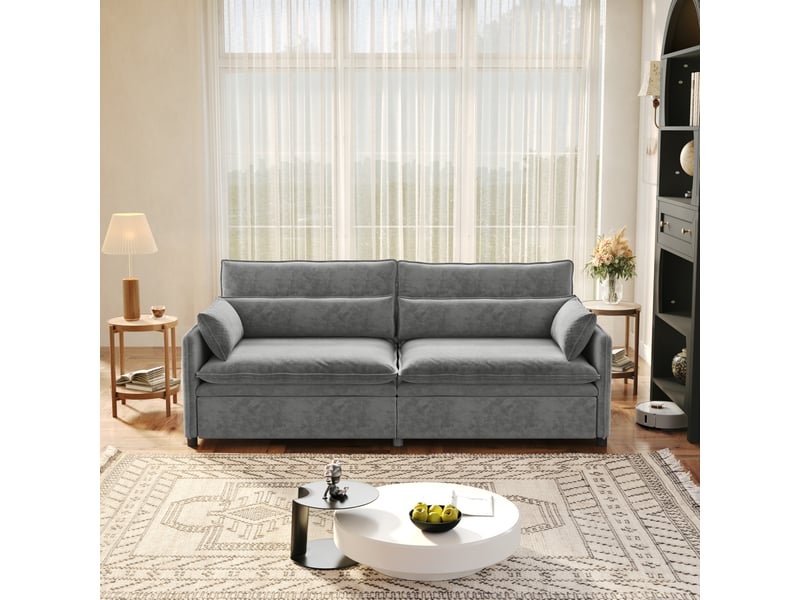  Canapé 3 places cloud chenille gris clair 206 cm convertible 3-en-1 avec rangement  - Conforama B