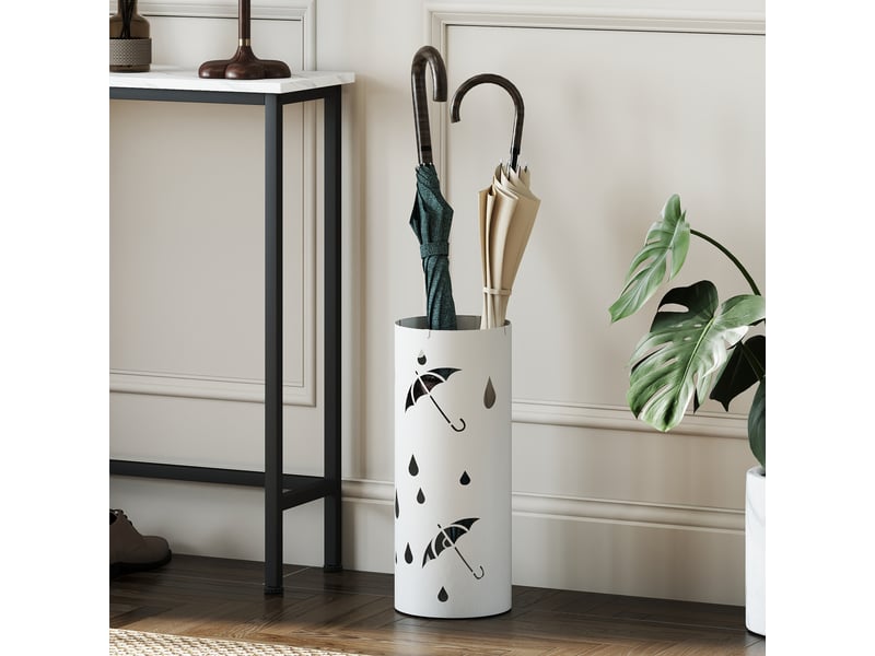  Porte-parapluie en acier, forme colonne, plateau de base amovible, ø 17 x 41 cm (h), blanc  - Conforama D