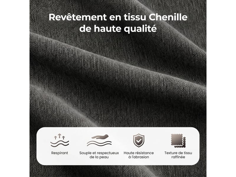  Canapé d'angle 3 places en l avec méridienne 144 cm, revêtement en chenille douce, 2 coussins inclus  - Conforama R