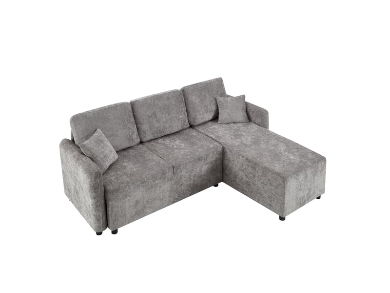  Canapé d'angle 3 places en chenille gris avec méridienne 144cm  - Conforama A
