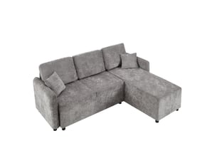 Canapé d'angle 3 places en chenille gris avec méridienne 144cm