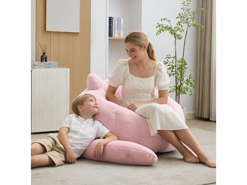  Fauteuil 1 places - 112x112x77cm - chat avec longue queue, chauffeuse rembourrée effet fourrure, sans montage - rose  - Conforama C