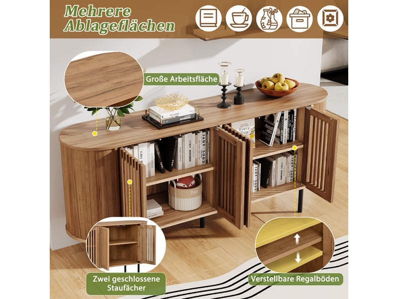  Buffet naturel 160 × 40 × 70 cm, en mdf et métal, avec étagères réglables, portes coulissantes et pieds en métal  - Conforama C