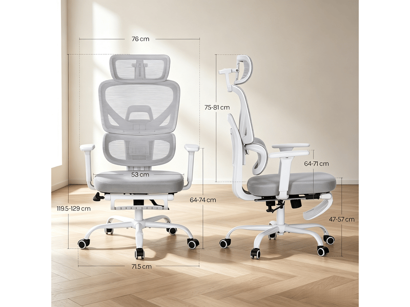 Chaise de bureau ergonomique avec repose-pieds réglable - lpospi - accoudoirs 3d, maille et pu gris  - Conforama D