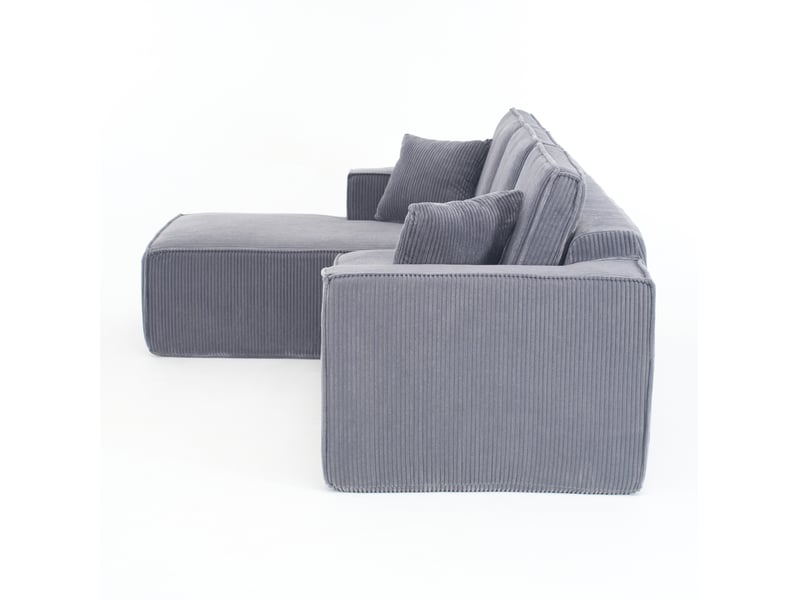  Canapé d'angle 3 places gris en velours côtelé, modulable avec méridienne, idéal pour votre salon au quotidien  - Conforama A