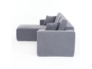 Canapé d'angle 3 places gris en velours côtelé, modulable avec méridienne, idéal pour votre salon au quotidien