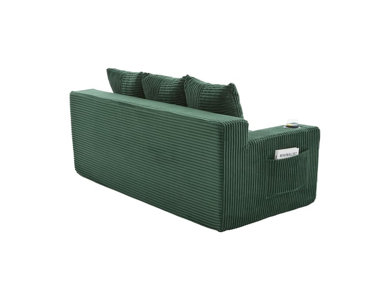  Canapé tissu coton et lin porte-gobelet intégré poches latérales conversion en trois places design sans cadre coussins tricotés dossier intégré assise spacieuse  - Conforama A