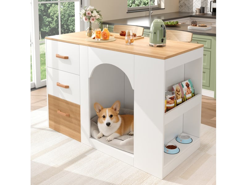  Îlot de cuisine 120x60x90 cm 3 tiroirs mdf blanc et aspect bois  - Conforama B