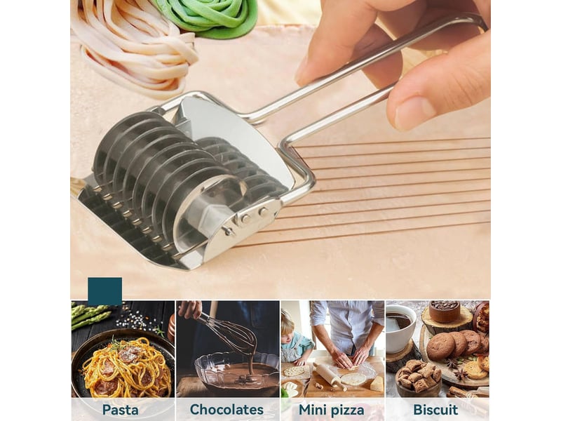 2 pcs machine à pâtes manuelle, rouleau de roue à pâtisserie en acier inoxydable coupeur de pâte de nouilles grattoir de gâteau de rouleau de pizza No commercial references - Conforama B
