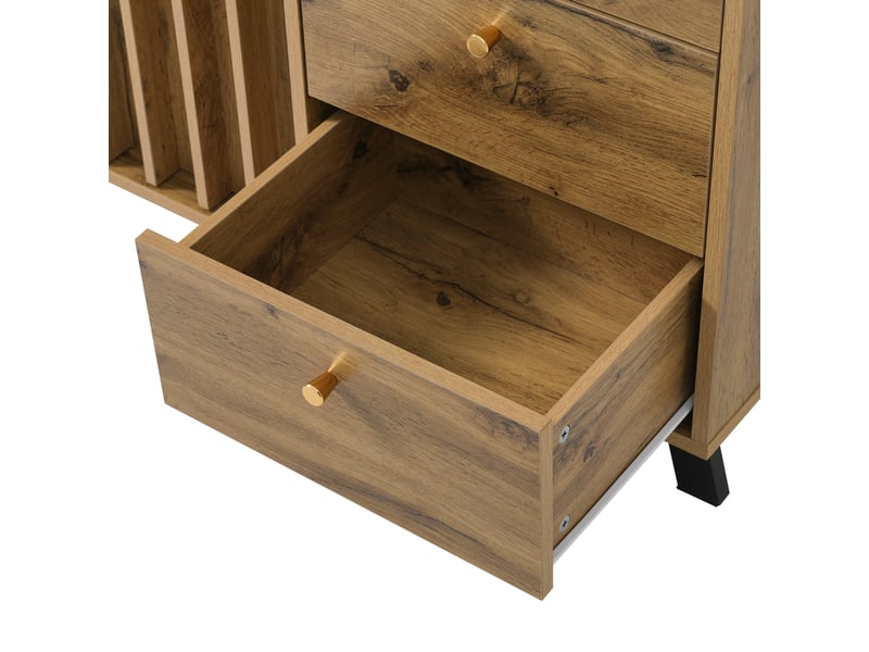 Buffet avec 2 portes, 3 tiroirs et niche ouverte pour salon en mdf 120×40×85 cm chêne foncé - Conforama D