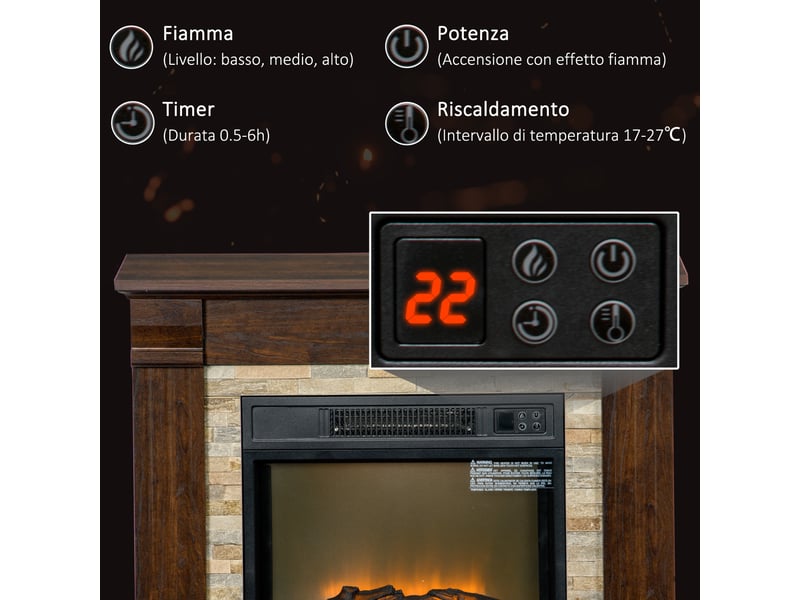  Cheminée électrique marron avec chauffage, flamme 3d et température réglable  - Conforama W