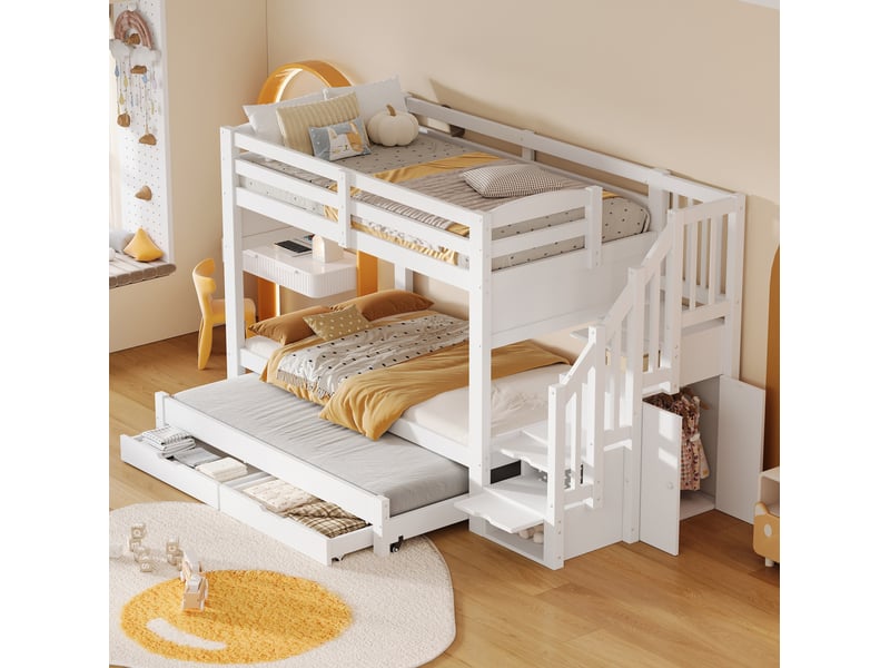  Lit superposé modenvie 90 x 200 cm avec lit gigogne 90 x 190 cm et rangements blanc  - Conforama D
