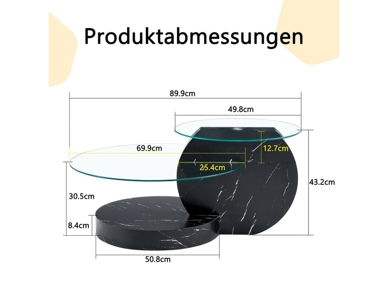  Table basse rectangulaire 89.9×69.9×43.2 cm, mdf et verre, noir et transparent Fay Lum - Conforama C