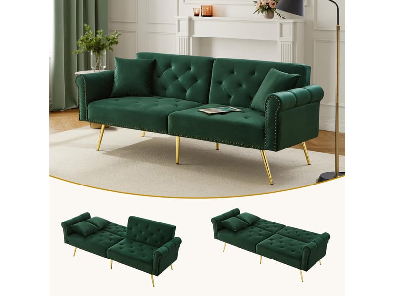  Canapé-lit 2 places modenvie en velours vert antique 173 x 75 cm dossier réglable 3 positions  - Conforama D