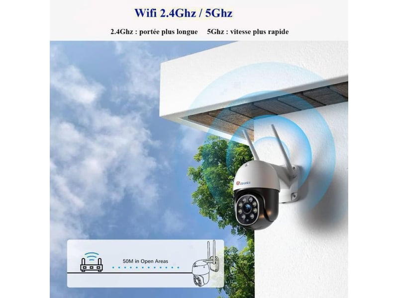 Camera wifi ptz exterieure 5mp vision nocturne couleur ip66 audio bilatéral - Conforama C