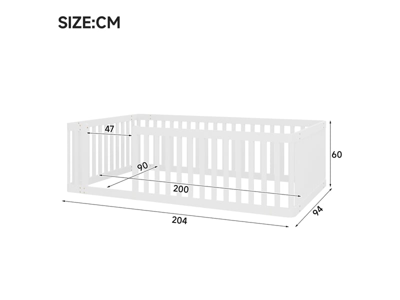  Lit enfant 90x200 cm en pin avec barrière blanc chicfurn  - Conforama C