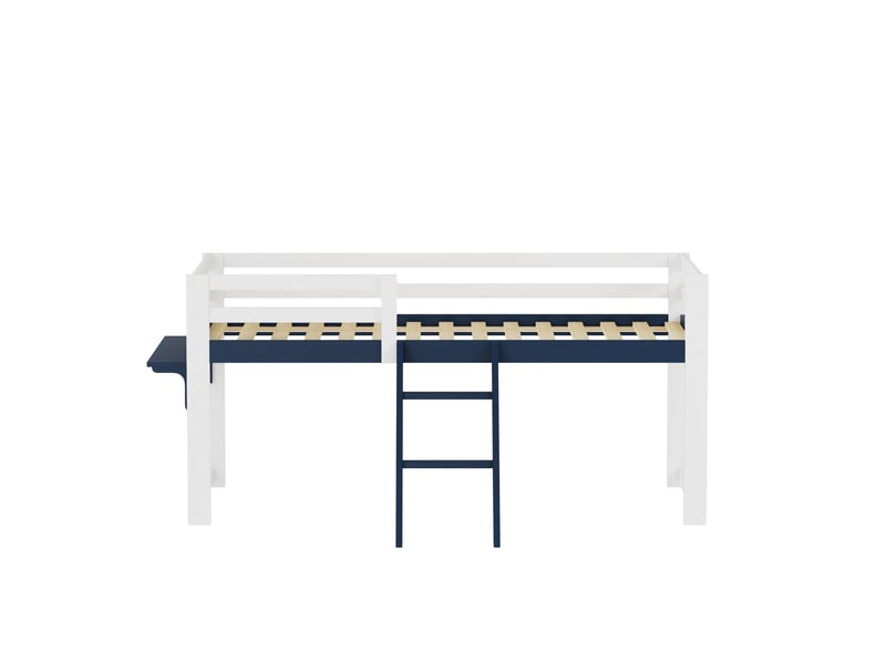  Lit mezzanine 90x200cm - lit enfant en pin massif avec échelle, barrière de sécurité &amp; étagère - blanc  - Conforama A