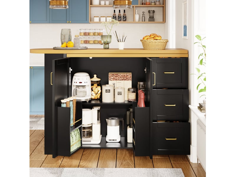 Desserte bar extensible à roulettes avec rangement 135-228 cm evryae - Conforama D