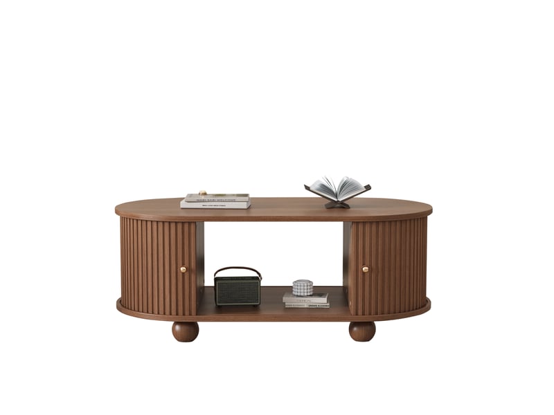  Table basse ovale en noyer avec portes coulissantes à 360 degrés 100x50x40 cm - rangement intégré  - Conforama W