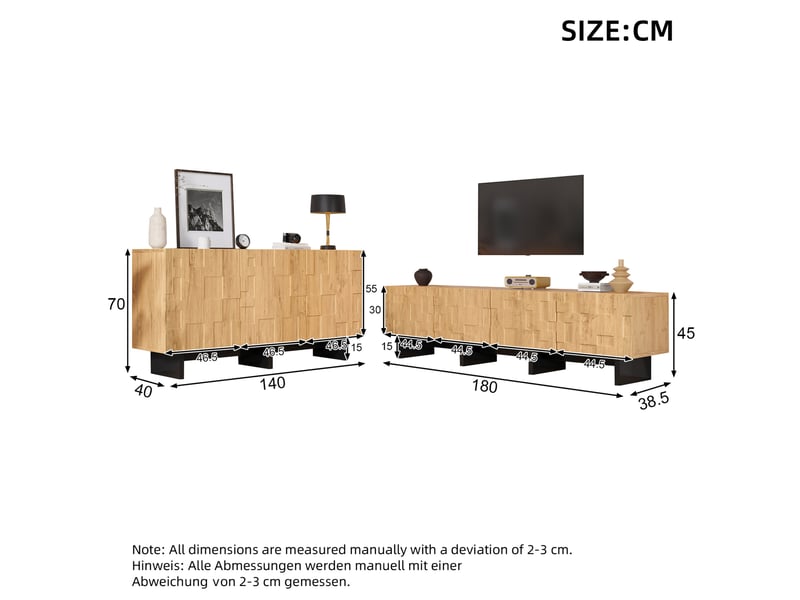  Ensemble meuble tv 180 cm et buffet de rangement naturel homvra  - Conforama D