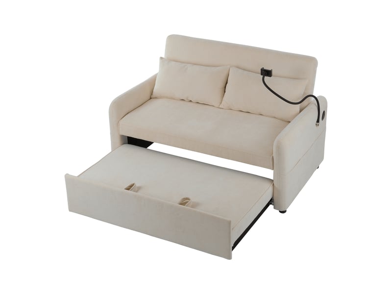 Canapé-lit 2 places multifonction, moderne, avec dossier réglable, support téléphone et port usb - Conforama D